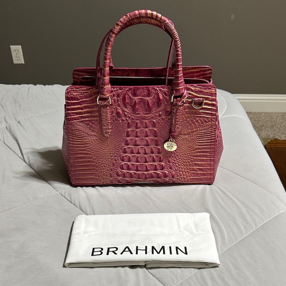 Brahmin Fuchsia Crocodile Embossed Satchel